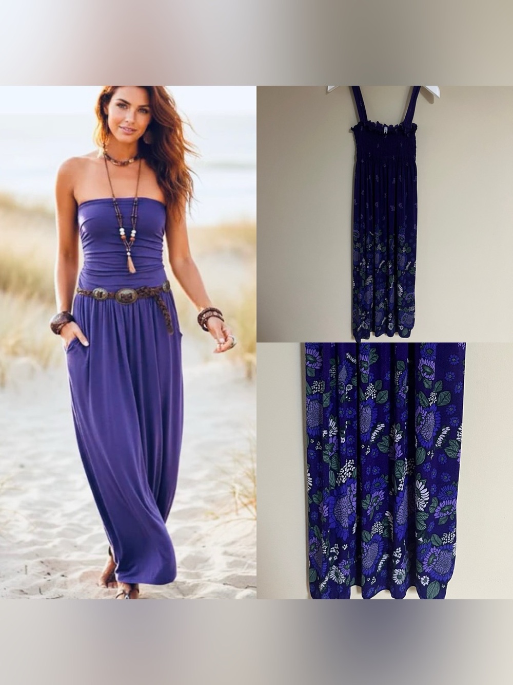 Vintage 90’s/Y2K Smocked Violet Floral Midi Beach Dress/Skirt